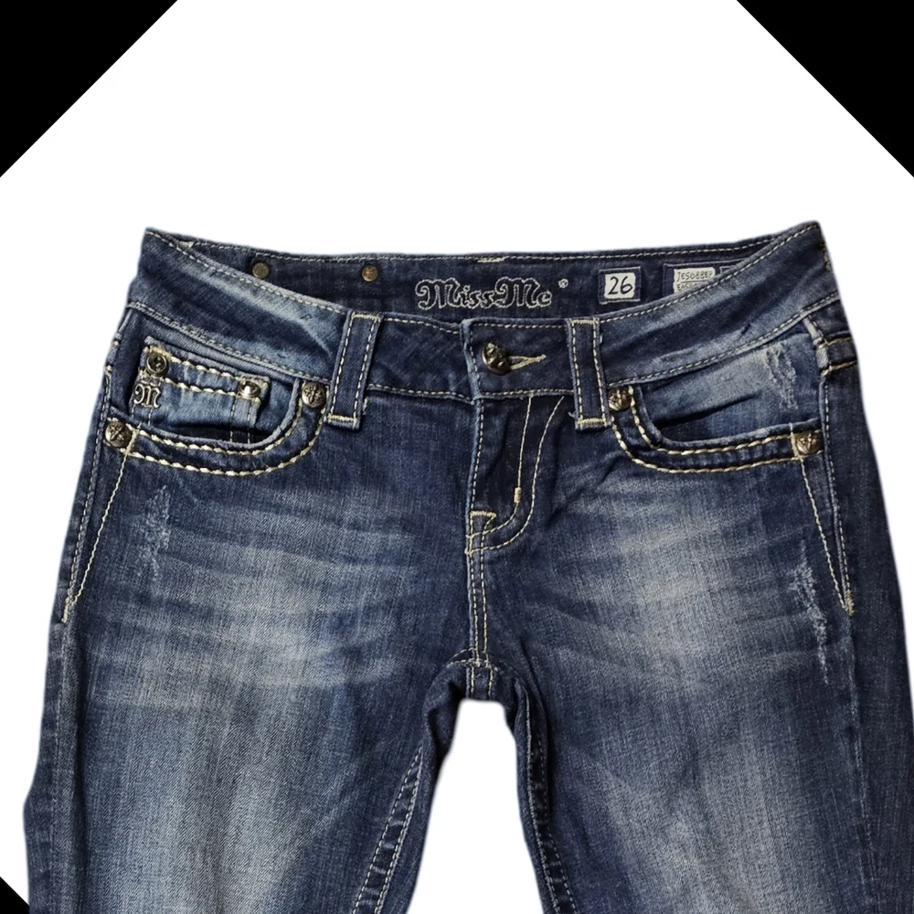 Miss Me Blue Ankle Cropped Jeans with Detailed Craftsmanship - Picture 4 of 8